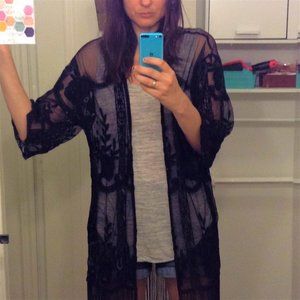Black Lace Kimono with Fringe